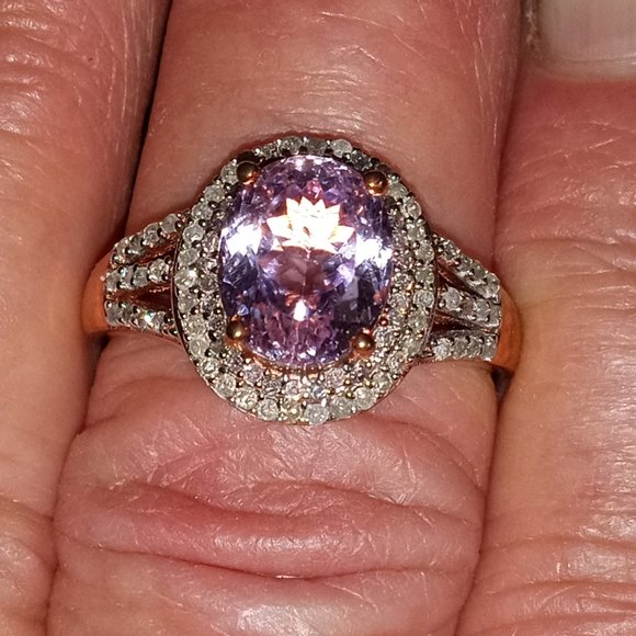 NEW Kunzite W/ pink and white diamond halo
